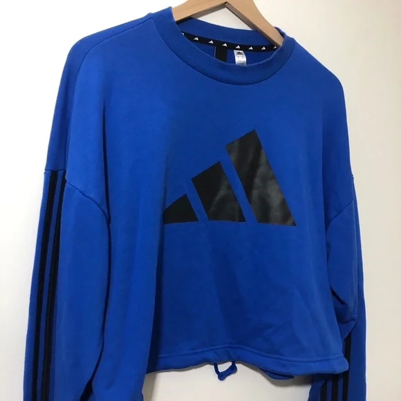 Adidas Oversized Crop sweater cinch waist Blue M - Picture 9 of 14